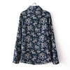 Long Sleeves Casual Shirt Blouse Floral BLUE