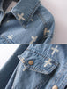 Street Style Shirt Neck Long Sleeves Special Print Denim Women's Dress