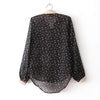 Fashionable Polo Collar Plane Print See-Through Long Sleeves Women's Shirt