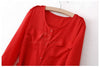 3/4 Sleeves Dress Bow Belt Chiffon Shirt Style RED