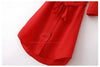 3/4 Sleeves Dress Bow Belt Chiffon Shirt Style RED