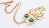 Sweet Modern Style Golden Leaves Decorated Women's Owl Shape Sweater Chain Necklace