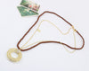 Chic Rhinestoned Openwork Round Pendant Ribbon Embellished Sweater Chain Necklace For Women