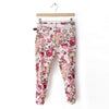 Pastoral Style Ruffled Floral Print Zipper Up Pockets Design Slimming Denim Women's Pants PINK