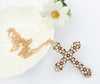 Vintage All Matched Rhinestoned Bead Embellished Cross Pendant Alloy Sweater Chain Necklace