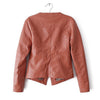Long Sleeves V-Neck Solid Color PU Leather Simple Style Women's Jacket RED