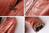 Long Sleeves V-Neck Solid Color PU Leather Simple Style Women's Jacket RED
