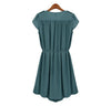 Petal Sleeves V-Neck Buttons Epaulets Strappy Beam Waist Pleated Flounces Slimming Casual Women's Dress NAVY