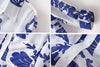 Plus Size Blue And White Porcelain Print Long Sleeves Women's Chiffon Shirt