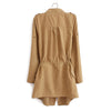 Elegant Solid Color Beam Waist Ruffle Women's Coat KHAKI