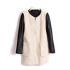 Women's Coat Zipper Round Neck PU Leather Long Sleeved