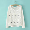 Casual Style Scoop Neck Elephant Embroidery Asymmetrical Long Sleeve T-Shirt For Women WHITE