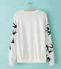 Casual Style Round Neck Swallow Print Contrast Color Long Sleeve Sweater For Women WHITE
