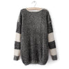 Trendy Wide Stripes Long Sleeve Women's Cheap Oversized Sweaters BLACK