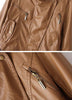 Solid Color Long Sleeves Stand Collar Fashionable Style Women's Faux Leather Jacket COFFEE