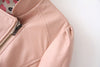 Long Sleeves Solid Color Sweet Style Women's Faux Leather Jacket PINK