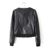 Zipper Solid Color Long Sleeves Simple Style Women's Faux Leather Jacket BLACK