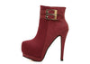 Mature Buckle and Splice Design Women's Short Boots WINE RED
