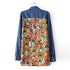 Floral Pattern Turn-Down Collar Long Sleeve Jeans Shirt