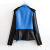 Jacket for Women Turn-Down Collar Faux Leather BLUE