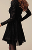 Long Sleeves Sweet Style Scoop Neck Polyester Lace Splicing Women's Dress BLACK