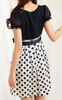Sweet Scoop Neck Short Sleeves Ruffle Decoration Polka Dots Hem Chiffon Women's Dress BLACK