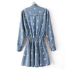 Street Style Shirt Neck Long Sleeves Special Print Denim Women's Dress