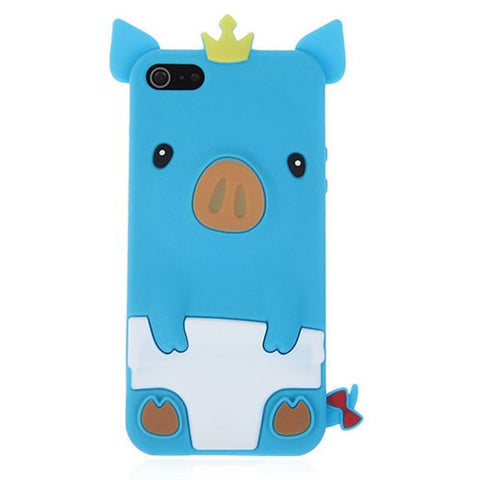 Popular Pig Shape Soft Silicone Case Cover for iPhone 5 - Blue