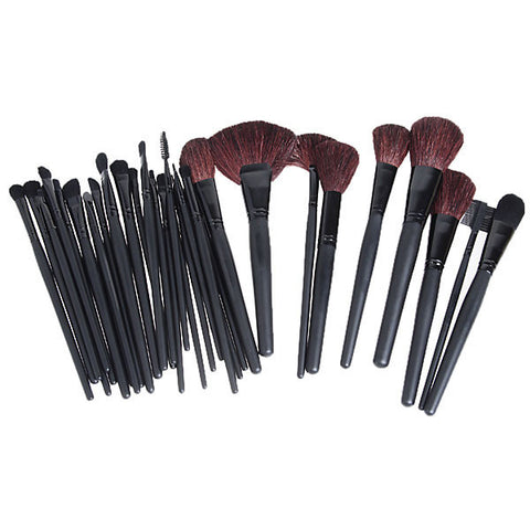 32PCS Professional Cosmetic Tool Wool Brushes with Leather Bag - Black