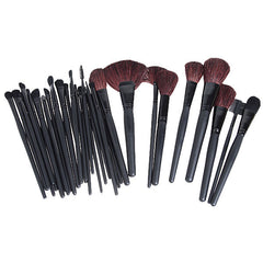 32PCS Professional Cosmetic Tool Wool Brushes with Leather Bag - Black