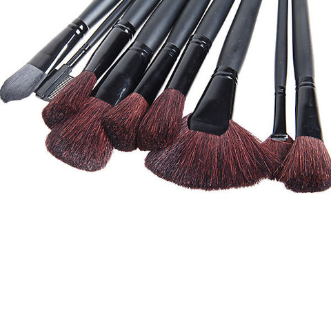 32PCS Professional Cosmetic Tool Wool Brushes with Leather Bag - Black