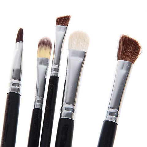8PCS Professional Cosmetic Tool Wool Brushes with Zipper Leather Bag - Black
