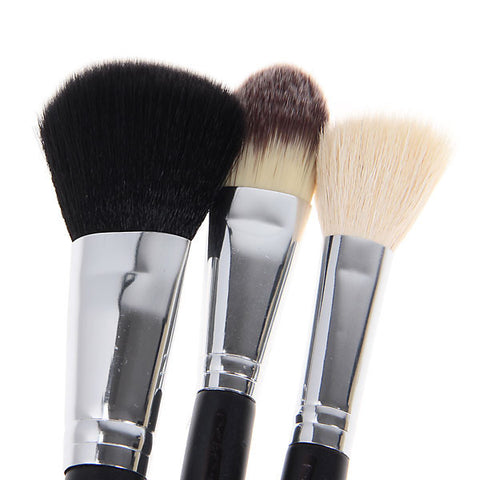8PCS Professional Cosmetic Tool Wool Brushes with Zipper Leather Bag - Black