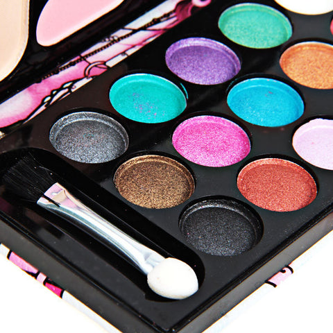 Fashion Cosmetic Set 18 Colors Eyeshadow 2 Colors Blusher 2 Colors Face Powder with Lady Pattern Leather Purse