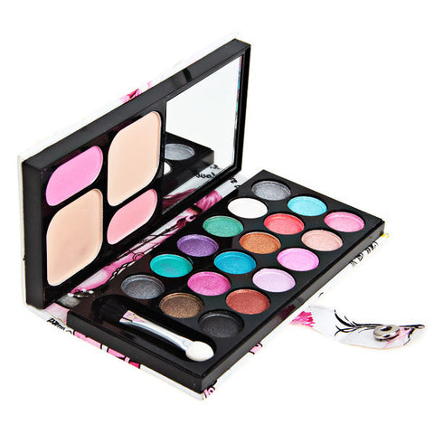 Fashion Cosmetic Set 18 Colors Eyeshadow 2 Colors Blusher 2 Colors Face Powder with Lady Pattern Leather Purse