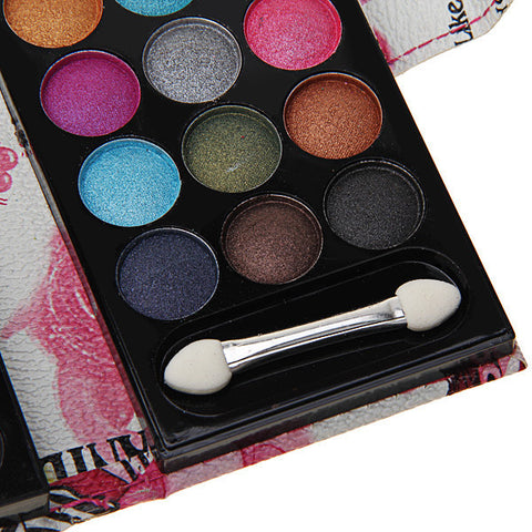 Fashion Cosmetic Set Dual-use 33 Colors Eyeshadow with Lady Pattern Leather Purse