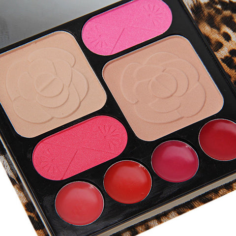 Professional Cosmetic Set Makeup Kit (48Colors Eyeshadow 2 Colors Blusher 2 Colors Face Powder 4 Colors Lip Gross) with Tiger Pattern Leather Purse