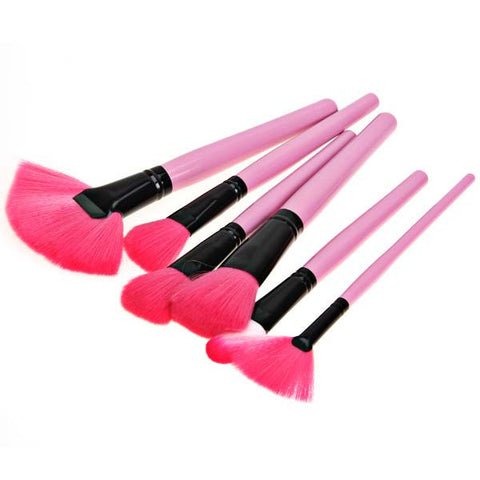24PCS Professional Cosmetic Tool Nylon Hair Brushes with Leather Bag - Pink