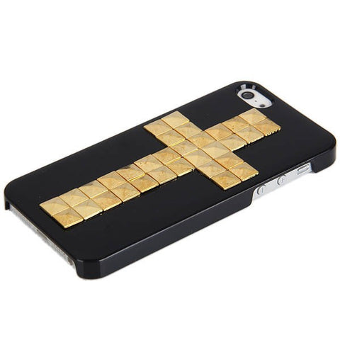 Cross Rivets Studs with Metal Skin Design Plastic Hard Back Cover Case for iPhone 5 (Black)