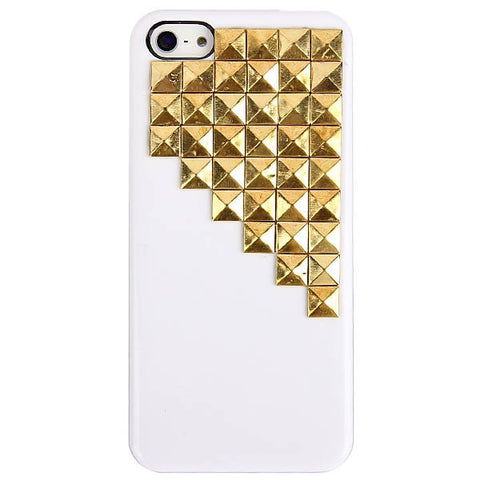 Pyramid Rivets Studs with Metal Skin Design Plastic Hard Back Cover Case for iPhone 5 (White)