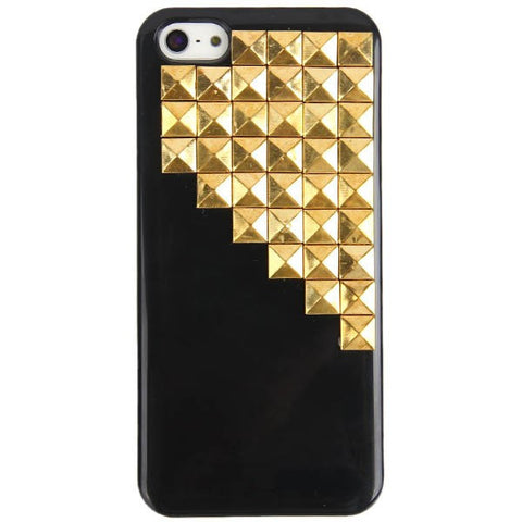 Pyramid Rivets Studs with Metal Skin Design Plastic Hard Back Cover Case for iPhone 5 (Black)