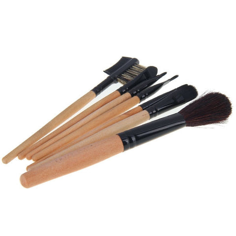 7PCS Super Soft Synthetic Make-up Brushes with Makeup Bag (WOOD)