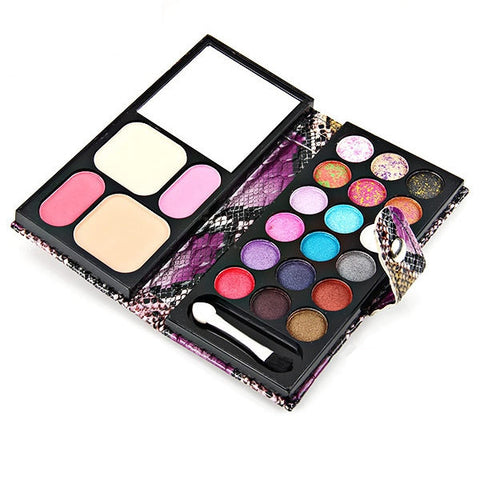 Delicate Elegant Purse Cosmetic Set Eye Shadows Blushers and Foundation with Snake Texture Pattern