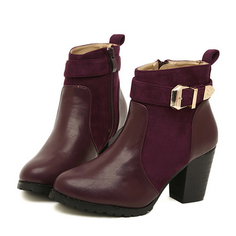 British Style Splice and Buckle Design Women's Boots PURPLE