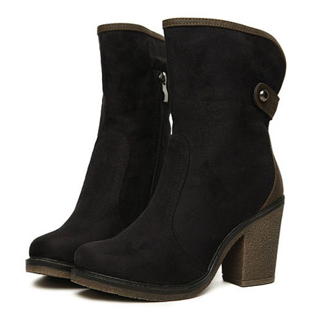 Stylish Comfortable Chunky Heel and Suede Design Women's Short Boots BLACK