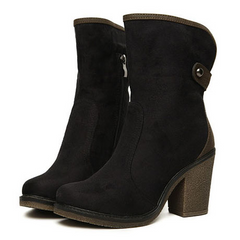 Stylish Comfortable Chunky Heel and Suede Design Women's Short Boots BLACK
