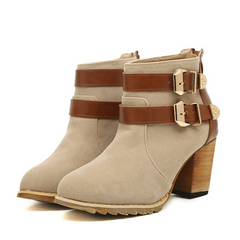 Elegant Splice and Metal Design Women's Short Boots BEIGE