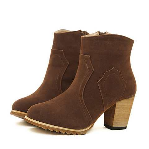 Simple Style Zipper and Chunky Heel Design Women's Boots BROWN