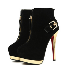 Outdoor Joker Solid Color and Character Buckle Design Women's Ankle Boots BLACK
