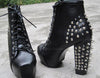 Stylish Elegant Solid Color Lace-Up Rivets Chunky Heel Design Women's Boots